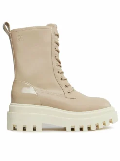 Scarponcini Chunky Laceup Lth Mg Sat YW0YW01285 Beige